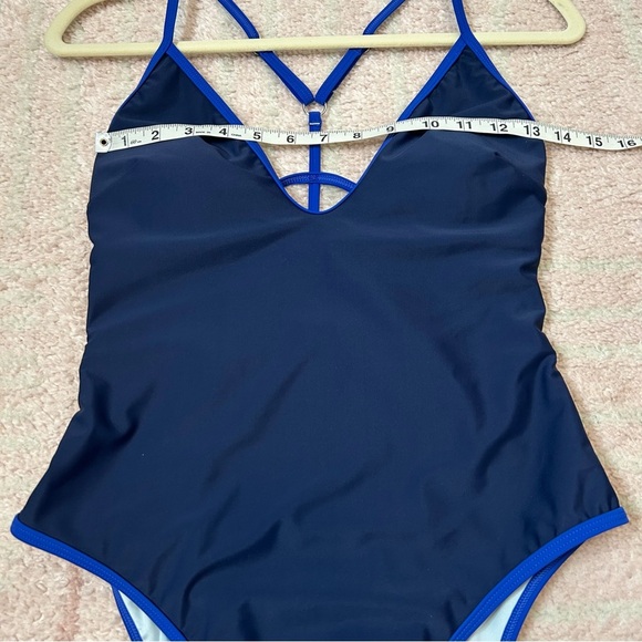 NWT Cupshe Navy One Piece Swimsuit Low Front High Hip Cage Back Size Medium - Picture 5 of 13